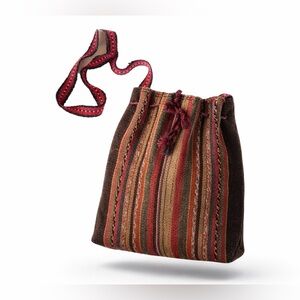 Guatemalan Hand Woven  Ethnic Brown  And Pink  Cinch Bag